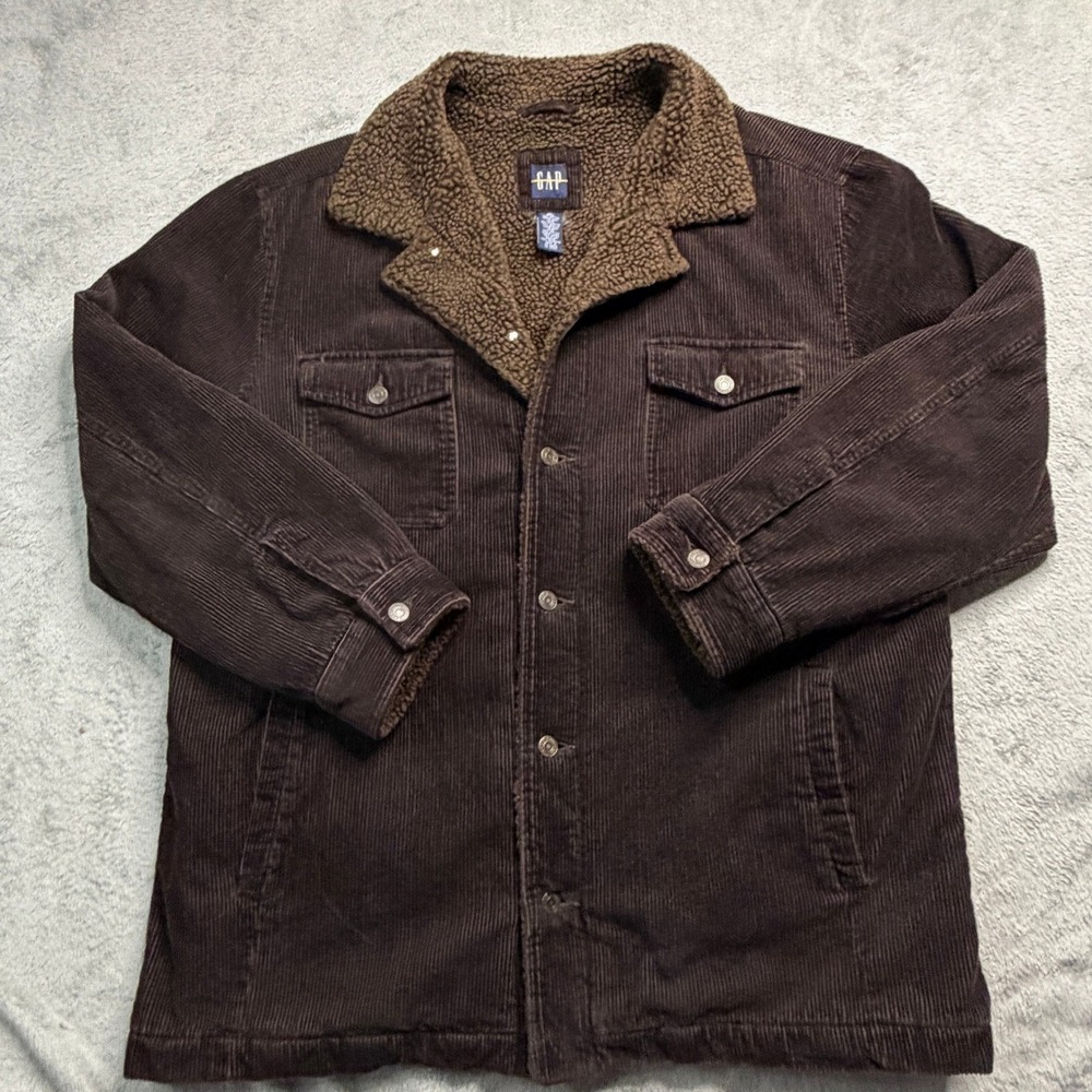Gap Mens Brown Corduroy Sherpa Lined Trucker Jacket XL Quilted Vintage Style